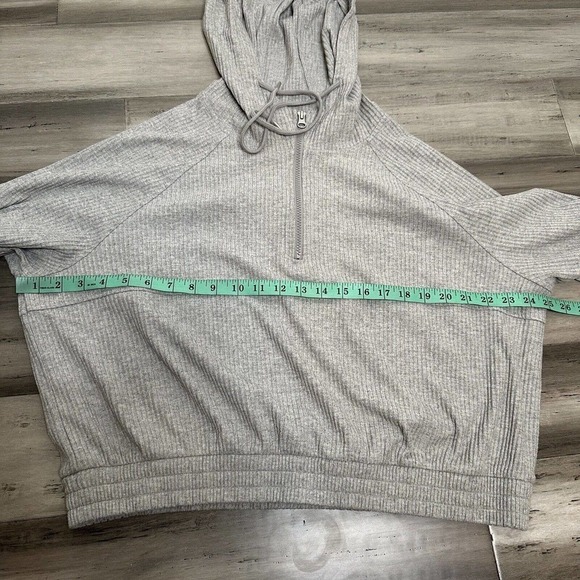 NWOT Zella Half Zip Ribbed Hoodie Women's Elastic Waist Light Gray Size L - Picture 7 of 8